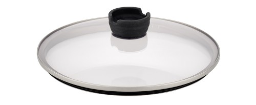 Glass lid with stainless-steel silicone rim and silicone knob with spoon tray